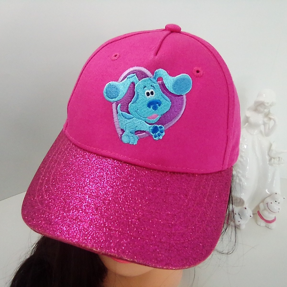 Blue's Clues🌺Kids Pink Embroidered Glitter Cap| Dog Heart Front - Picture 1 of 6